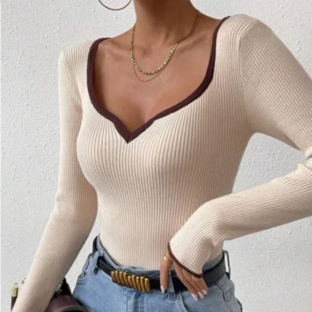 Solid Ribbed Color Block Stretchy Long Sleeve Top - Picture 11 of 12